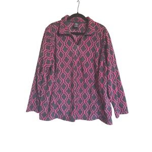 Lands' End Women's‎ 1X (Pink & B Navy) Geometric Quarter Zip Fleece Pullover